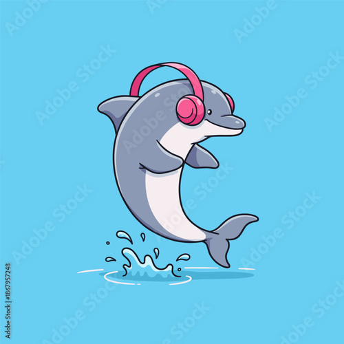 Cute cartoon dolphin jumping in water