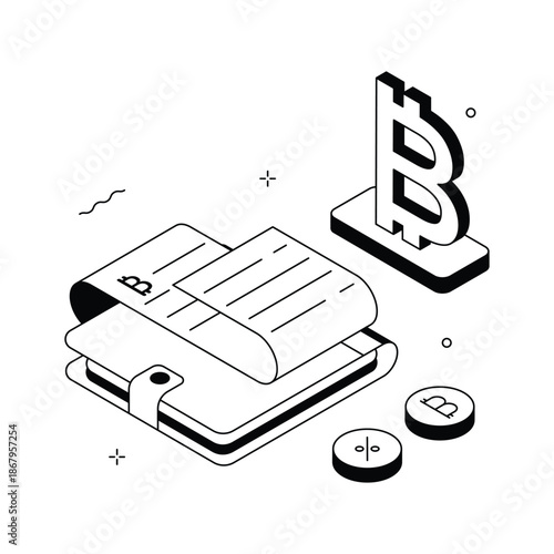 An editable isometric illustration of wallet transaction