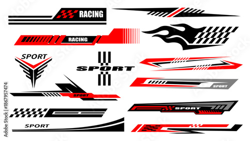 Car decals design. Set of vector stickers and labels. geometric abstract striped car wrap vinyl decal