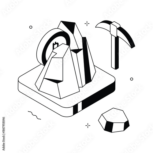 An editable isometric illustration of bitcoin mining, premium vector