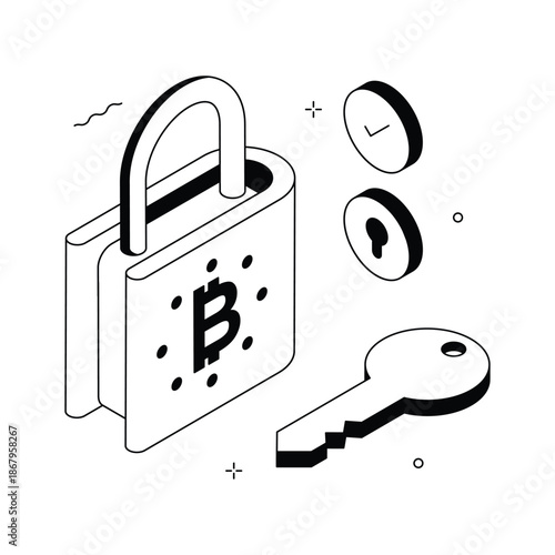 Well designed isometric illustration of bitcoin protection