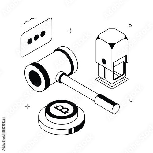 Modern isometric illustration showing bitcoin auction concept