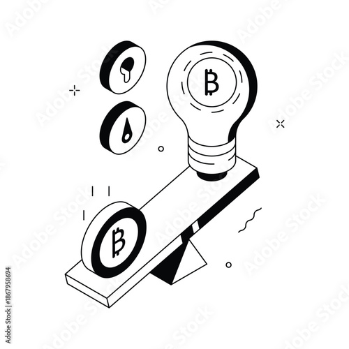Well crafted isometric illustration of bitcoin stability