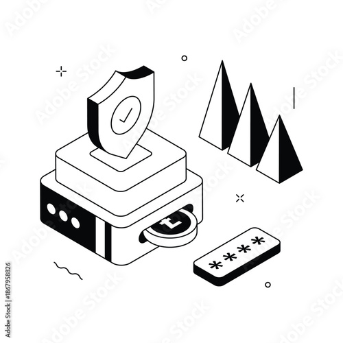 Premium isometric illustration showing bitcoin privacy, ready to use