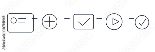 Onboarding Flow Minimal Icons Set — Signup, Account Creation, Verification, First Use and Engagement Thin Line Vector Pack