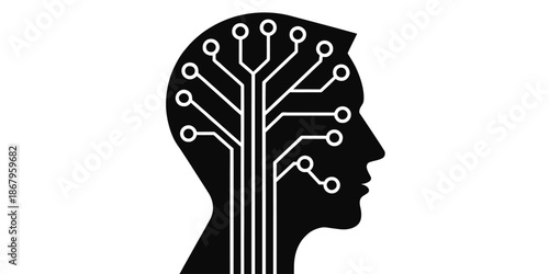 Innovative technology concept with human head and circuit board design