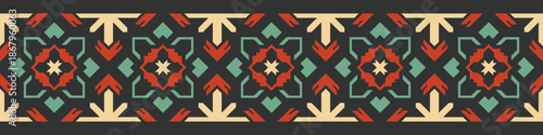 Seamless Aztec pattern trim on the edge of a guitar strap, long edge.