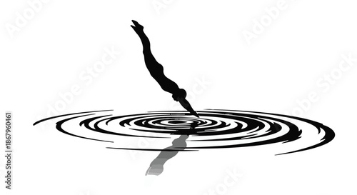 Silhouette of a person diving into rippling water, symbolizing courage and a new beginning.