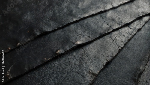 Close up of dark grey slate roof tiles with visible texture and water droplets.