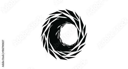 Abstract black vortex shape against white background, symbolizing energy and movement.