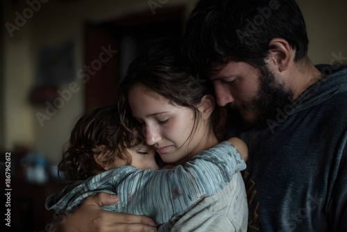 a man and woman hugging each other in a living room