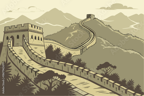 Great Wall of China Icon – Ancient Defensive Structure Representing Chinese History and Strength
