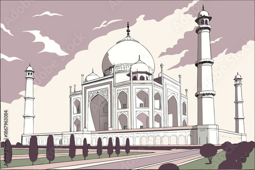 Taj Mahal Icon – Historic Mughal Architecture Monument Symbolizing Love and Indian Cultural Heritage