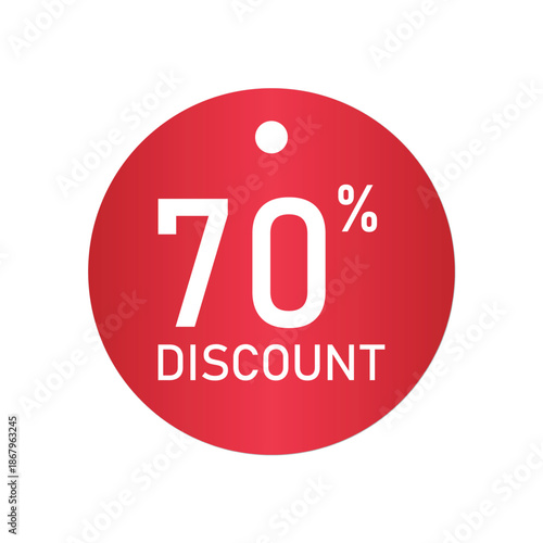 Red round 70 percent discount sale tag with white text
