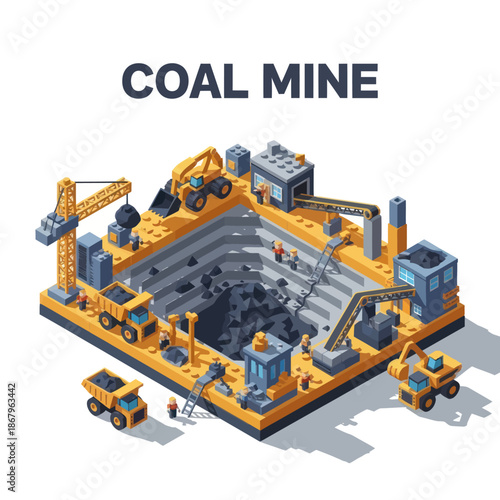 Coal Mine Industrial Site with Heavy Machinery.