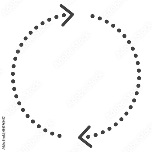 2つで円形になるシンプルな破線の矢印　モノクロ