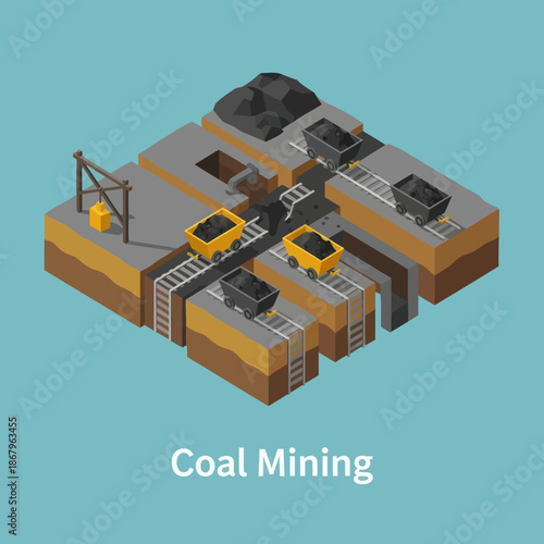 Coal Mining Operation 3D Illustration Model.