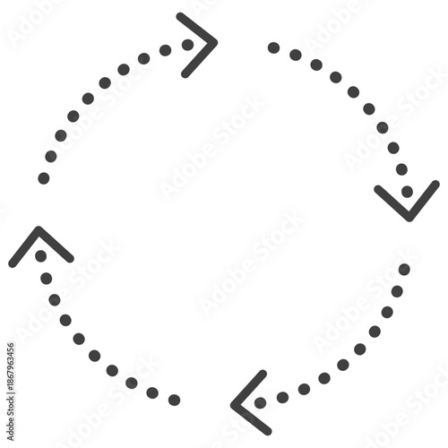 4つで円形になるシンプルな破線の矢印　モノクロ