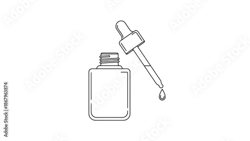 Abstract Outline of a Dropper Bottle with Liquid Droplet Skincare and Laboratory Concept