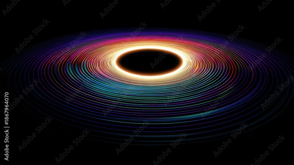 Obraz premium Vibrant Abstract Digital Art Of A Swirling Ring Of Colorful Lights Against A Black Background