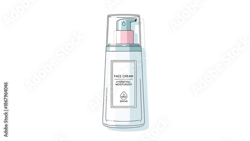 Cosmetic Lotion Pump Dispenser with Minimalist Label on White Background Clean Beauty Product Packaging