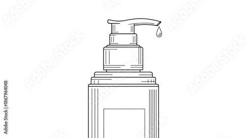 Clean Dispensador with Liquid Droplet Falling Line Art Style