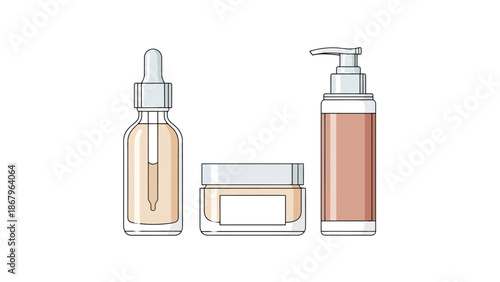 Cosmetic Bottles and Jar Set Skincare Product Packaging Design Elements