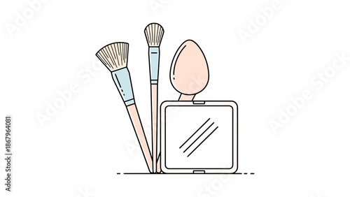 Cosmetic Brushes and Compact with Mirror Beauty Essentials for Makeup Application