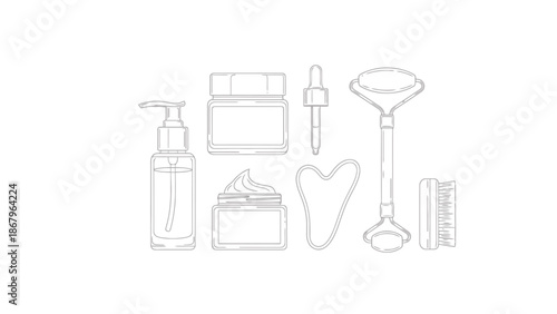 Beauty Skincare Routine Essentials Collection Line Art