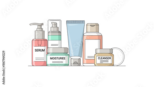 Collection of Skincare Product Containers on White Background