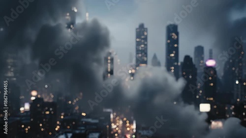 Wallpaper Mural Mysterious Futuristic Cityscape at Night Partially Obscured by Smog and Smoke Torontodigital.ca