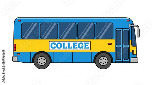 Vibrant college bus driving to campus in sunny morning