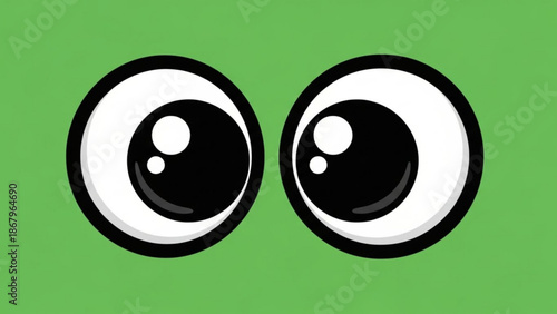 Cartoon eyes on green background looking around curiously
