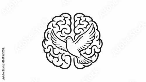 A serene illustration of a dove emerging from a human brain, symbolizing peace and freedom of thought
