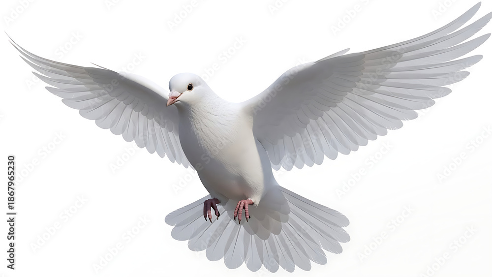 Fototapeta premium White dove in flight against a clean background