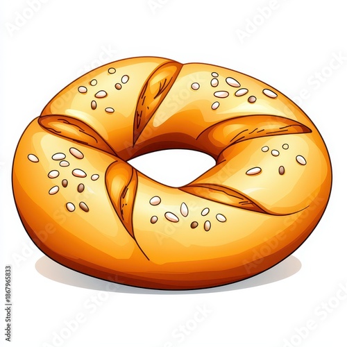 Golden Brown Sesame Seed Ring Bread Illustration