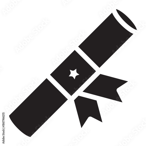 Solid glyph icon of a diploma scroll