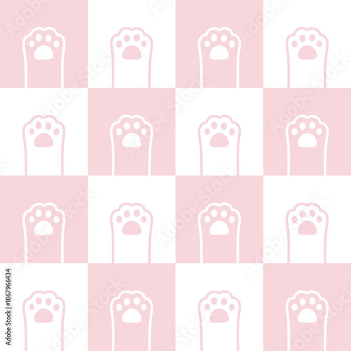 Pink Cat Paw Wallpaper. Cute checkerboard seamless pattern with pink cat paws