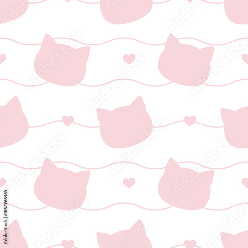 Pink Cat Silhouette Seamless Pattern. Minimal pastel seamless pattern with pink cat silhouettes, ideal for pet lovers, cute backgrounds, and soft aesthetic designs.