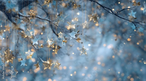 Dreamy Winter Wonderland with Glowing Stars and Soft Blue Hues