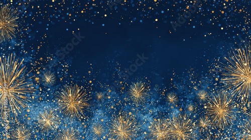Vibrant Fireworks Display Over a Dark Blue Night Sky Background