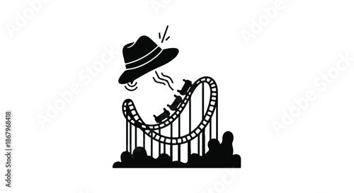 A fedora hat flies off a person's head as they ride a thrilling roller coaster.