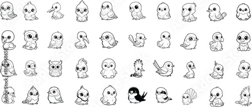 Collection of 36 small cartoon penguin illustrations