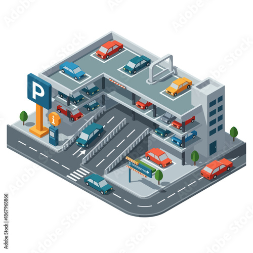 Multilevel Parking Garage with Cars Inside.