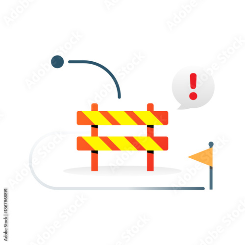 illustration of blocked route path. system interruption, blocked process, workflow obstacle, technology issue. for software, application status, UI error screens, maintenance, project delay problem