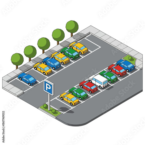 Colorful Cars in Parking Lot Illustration.
