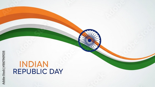 Indian Republic Day Saffron White Green Wavy Lines with Ashoka Chakra