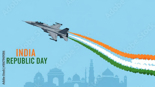 Indian Fighter Jet Flying with Tricolor Smoke on Republic Day