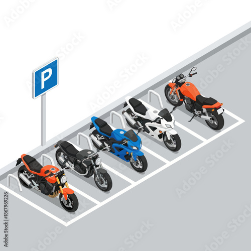 Motorcycles Parked in Designated Parking Spaces.