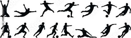 Energetic Silhouettes Of Soccer Players In Motion With Ball On White Background football action